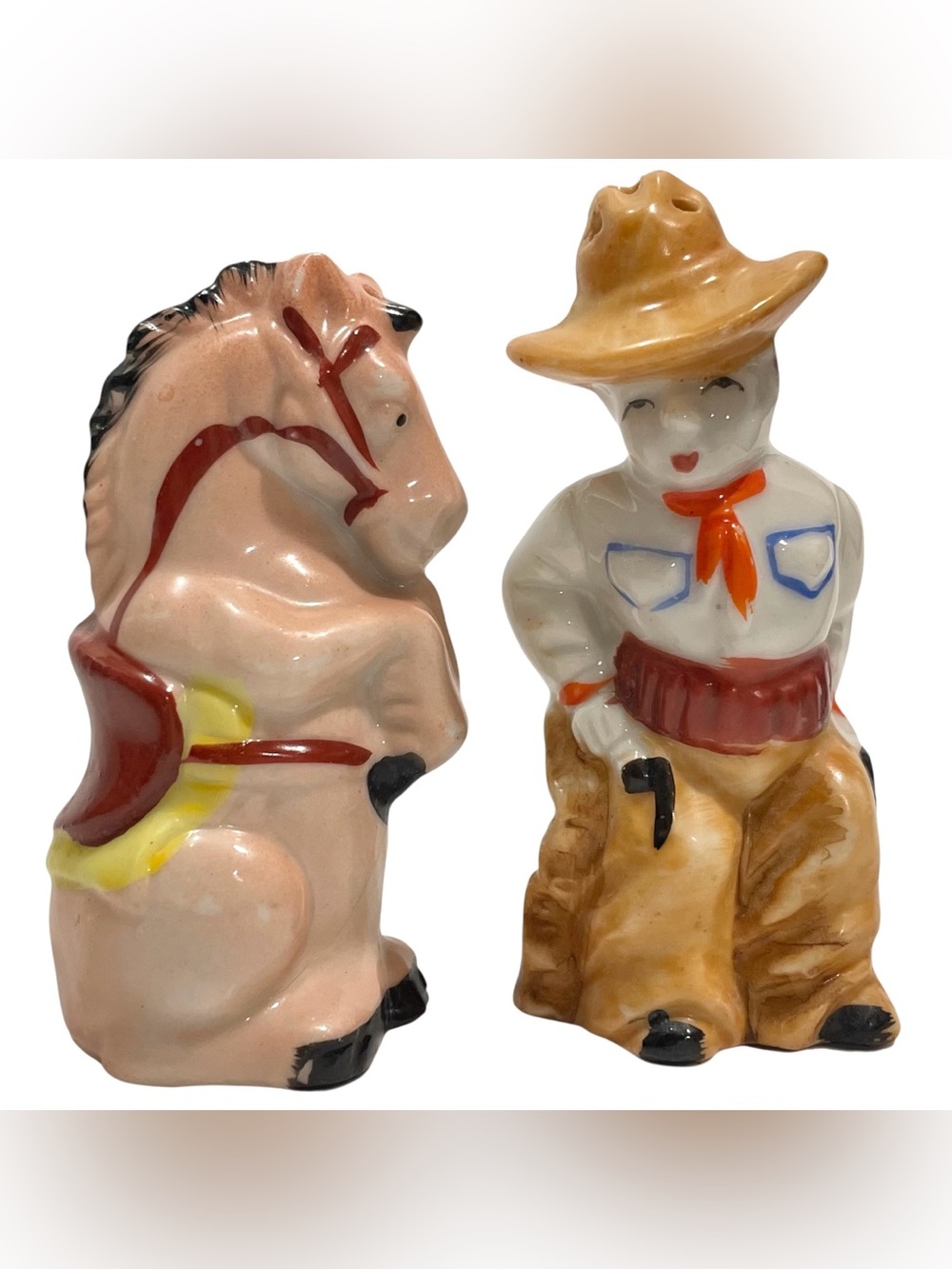 Vintage 1950s Western Cowboy and Horse Salt and Pepper Shakers Set Japan